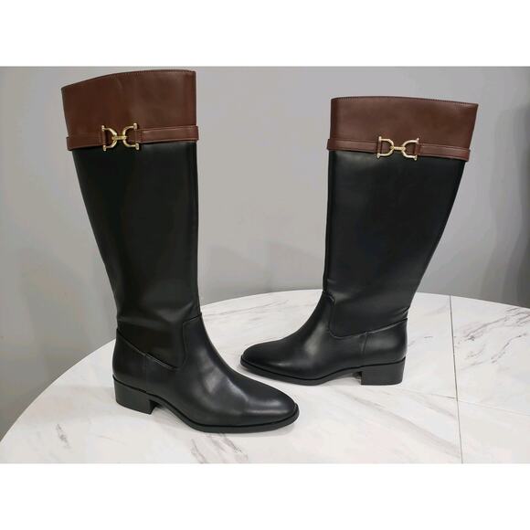 NEW SIZE 7 Liz Claiborne Riding Boot Knee High Heel Black Brown Gold Old Money - Picture 7 of 7